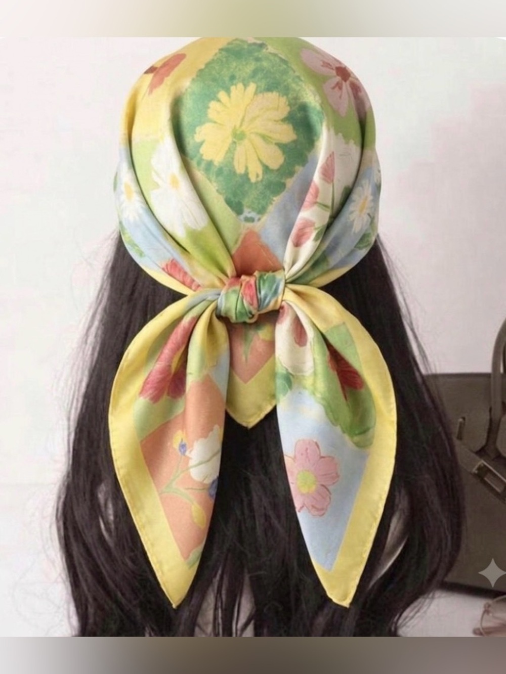 Floral Pastel Silk Headscarf - Yellow Multi